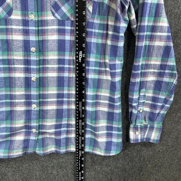 LL Bean Whisperweight Flannel Shirt Women's Medium Blue Plaid Pockets - Picture 5 of 9